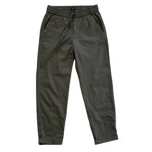 J. Crew Factory Olive Green Linen Blend Drawstring Cuffed Ankle Pants, Size 2